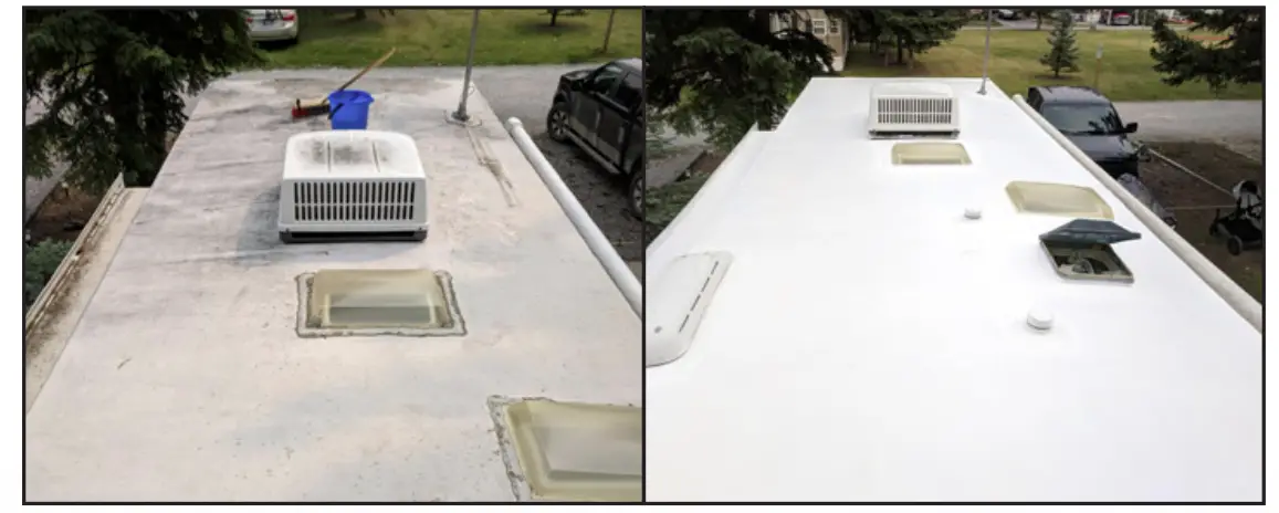 RV roof coating — before and after